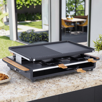 8-Personen Haushalts-Raclette-Grill aus Bambus mit Antihaftbeschichtung, 1200W, Rauchfrei, Einstellbare Temperaturregelung