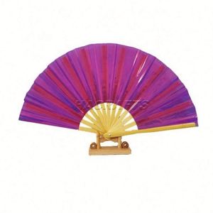 Venta al por mayor: Abanico de Kung Fu de arte popular de 13 pulgadas, superventas, con varillas de PVC, tela estampada, mango de bambú blanco y negro, pintado, regalos promocionales - Product Image 2