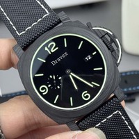 Jam Tangan Otomatis Pria untuk Luar Ruangan, Casing Serat Karbon, Dial Hitam, Hijau Bercahaya, Tanggal, Tali Nilon Hitam, Jam Mekanik