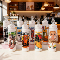 Nouvelle gourde en plastique 750 ml avec paille, motif animal de dessin animé, mignonne, pour enfants, idéale pour la rentrée scolaire 2025