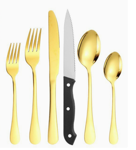 Cubertería de Metal de Lujo de la Serie Star Diamond, Cuchillo, Tenedor, Cuchara, Tenedor para Carne, Cuchara para Postre, Juego de 24/36 Piezas - Product Image 4