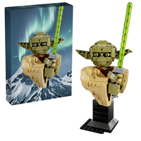 Figura de Bloques de Construcción del Maestro Jedi Alienígena, Modelo de Ladrillo Verde con Soporte de Exhibición para Espada Láser, Regalo Coleccionable DIY