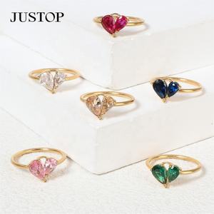 JUSTOP Anillo de Boda de Acero Inoxidable con Incrustaciones Geométricas de Metal y Circonita para Mujer, Recubrimiento PVD 18, Venta al por Mayor, MOQ 30 - Product Image 6