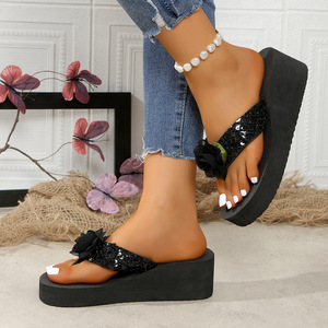 Sandalias de Plataforma con Flores para Mujer, Sandalias de Cuña Negras, Antideslizantes, Estilo Casual para Playa, Verano, HX778 - Product Image 2