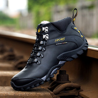 Bottes de montagne pour homme en cuir de vache véritable, imperméables, antidérapantes, chaudes, avec semelle en caoutchouc pour une utilisation en extérieur en hiver