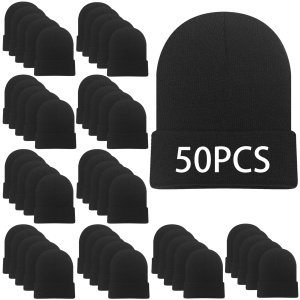 Bonnet en tricot noir unisexe avec logo personnalisé, bonnet de ski pour homme, bonnets d'hiver pour femme, bonnets avec logo brodé - Product Image 1