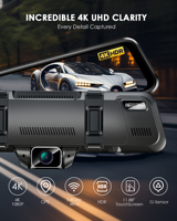 Caméra de tableau de bord 4 canaux pour rétroviseur 3K+1080p*3, boîte noire de voiture avec écran 11,88 pouces, commande vocale, WiFi 5.8G, GPS et moniteur de stationnement