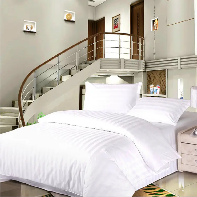 Hotel 240T Luxury white 1 2 3 cm stripe cotton bed sheet set queen king cotton bed sheet set bedding set