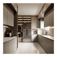 Armoire de cuisine en acier avec porte vitrée coulissante, design moderne, en promotion