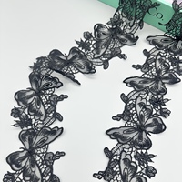 Dentelle brodée découpée au laser en filet blanc double vague motif papillon français, 100 % polyester soluble dans l'eau pour robe