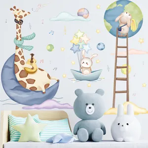 Cartoon removable 3d rabbit giraffe wall decorations for room