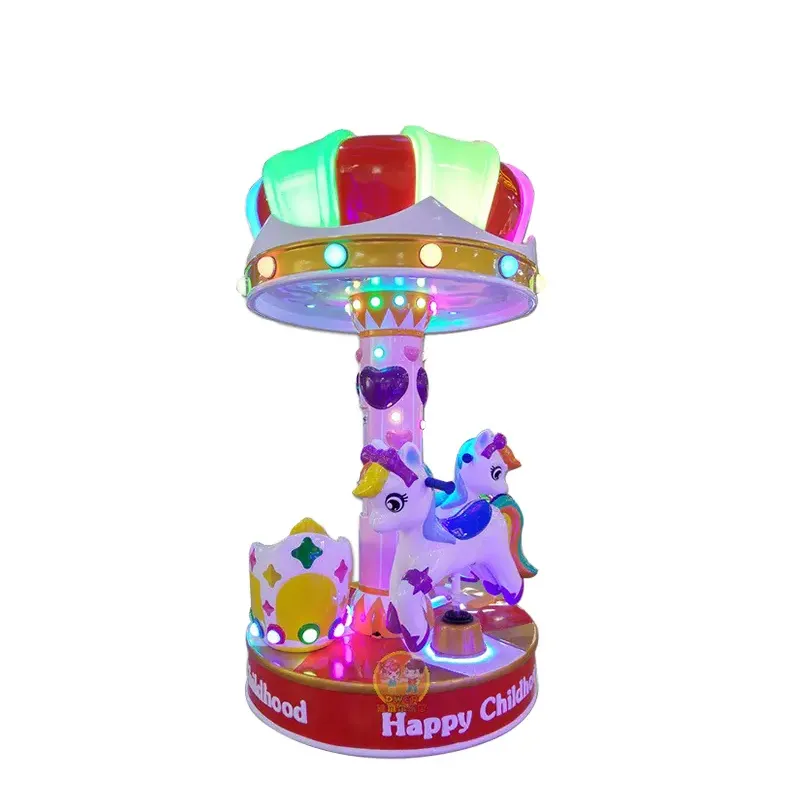 Machine de jeu de carrousel à jetons populaire pour enfants 3 sièges Mini Merry Horse Carrousel