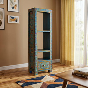 Estantería Moderna de Madera Maciza Pintada, Librería Abierta, Vitrina Decorativa, 1 Cajón, 3 Niveles, Mueble de Hotel, Estilo Rústico Indio - Product Image 2