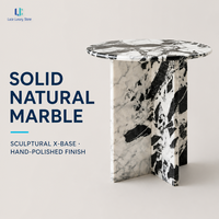 Table d'appoint en marbre noir Luca Calacatta |   Table d'appoint en marbre naturel massif avec plateau arrondi et base en pierre en forme de X pour salon