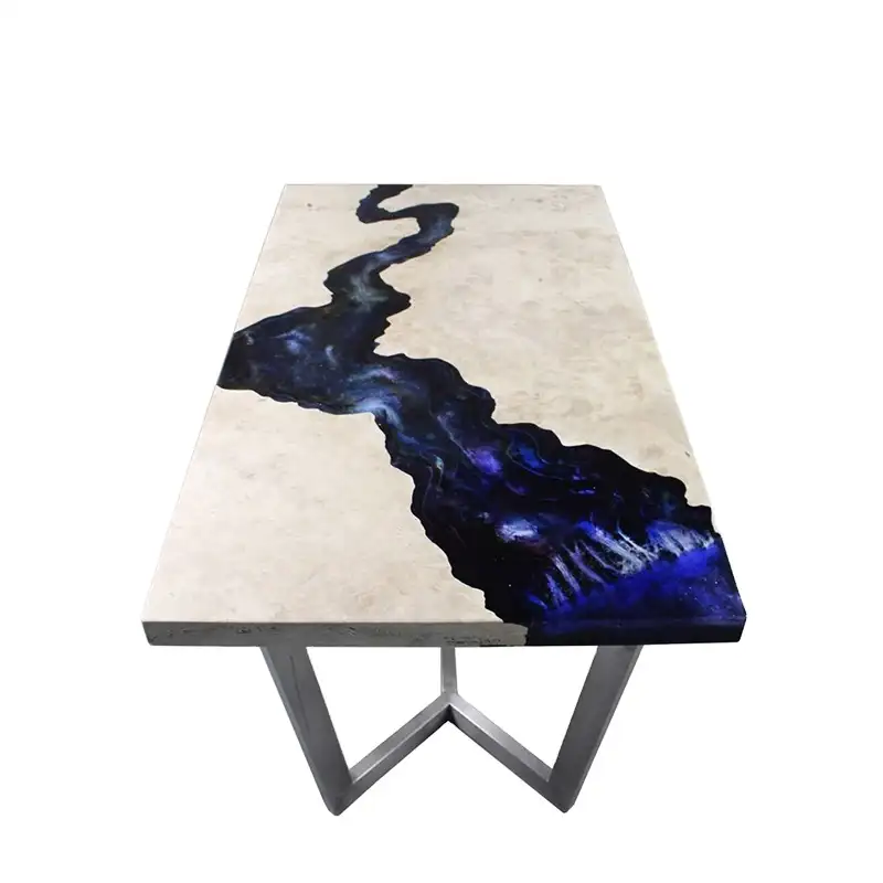 Professional Manufacturer Beige Travertine Top Furniture Sea Blue Design Marble Table Livingroom