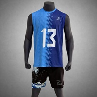 Jersey voli pria biru tanpa lengan desain klasik grosir kaus voli rompi pemanasan cepat kering