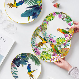 Tropical Rainforest 4pcs Plates <b>Dinnerware</b> Ceramic Bird and Plant Glazed Colored Ceramic Charger Plates Dinner Setsg - Product Image 5