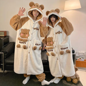 Couple's Pajama Women's Cartoon Hoodie Long Thickened Warm Sleeprobe Sleeper Pants Set Men's Home Clothes - Product Image 1