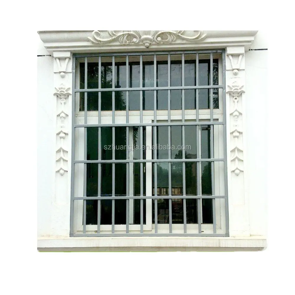 strong security window grill design with tempered glass for home