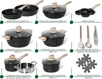 Ensemble de 21 casseroles, poêles et woks modernes de luxe durables, certifiés LFGB, BSCI, ISO9001, en granit antiadhésif