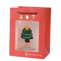 Frohe Weihnachten Transparente Fenster-Flexo-Bedruckte Papier-Geschenktüten-Set Rot Grün Weiß Kordelzug-Griff Weihnachtsmann-Baum-Druck Taschen Großhandel