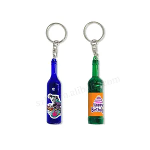 Factory Directly Supply Customized logo Wine Beer Bottle Shape Company promotion advertising Led torch keychain