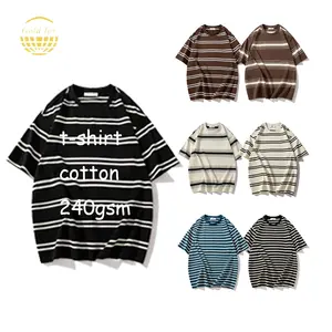 Cotton Blank New Style Neck Round Oversized Striped T-shirt For Men