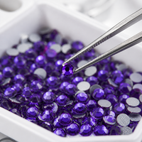 Strass thermocollants violets purs en vrac SS16, cristaux de verre ronds à dos plat, à repasser pour vêtements et costumes de danse