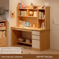 Bureau en bois massif moderne avec bibliothèque intégrée, bureau d'écriture pour ordinateur pour l'étude des enfants, chambre à coucher