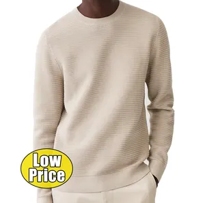 中国时尚设计毛衣供应商定制低价浅色针织男士休闲套头100% 纯棉软毛衣