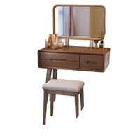 Coiffeuse contemporaine en chêne massif avec miroir éclairé réglable et à intensité variable, écologique, durable, avec rangement, pour chambre et salon, maquillage