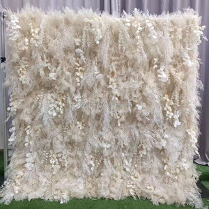 K04 Wedding Decor Fake Tropical Misty Smog <span class=keywords><strong>Rime</strong></span> Leaves pannello di sfondo Champagne 3D Roll Up artificiale Pampas Grass Flower Wall - Product Image 3