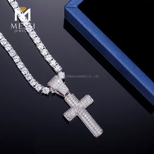 Messi Jewelry Micro Pave Zircon 925 Sterling Silver <b>Cross</b> <b>Pendant</b> <b>Necklace</b> for Men - Product Image 2