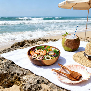 Tự nhiên Keo Gỗ Lớn salad phục vụ bền trái cây Bát đặt với kẹp đặt - Product Image 6