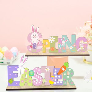 DAMAI Easter Decor Nordic INS Style Home Ornament Letter Cartoon Rabbit Wooden Craft Wood Ornament with Bunny and Letter Design - Product Image 1