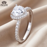 Bague EMEJEWE en argent 925 avec diamant de laboratoire en forme de cœur de 1 carat, sertie de griffes, certifiée IGI, unisexe, bande polie et lisse, pour mariage et anniversaire