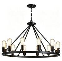 Lustre industriel noir vintage style ferme avec ampoules apparentes pour salon, salle à manger, chambre à coucher