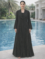 Abaya plissée à ouverture frontale pour femmes, 100% polyester |   Cardigan long modeste à col revers et manches évasées 145cm