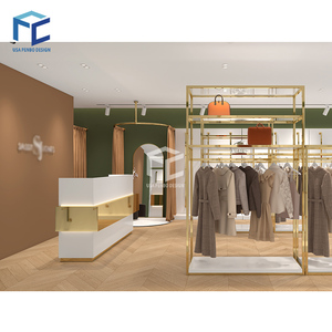 Gold Clothing <strong>Display</strong> <strong>Rack</strong> Guangdong <strong>Supplier</strong> Ladies Garment Shop Interior Design <strong>Stand</strong> Clothing <strong>Display</strong> <strong>Rack</strong> for Clothes Shop - Product Image 5