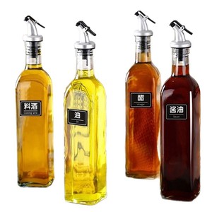 ขวดเครื่องปรุงแก้วทรงสี่เหลี่ยมฝาโลหะสำหรับใส่น้ำมัน น้ำส้มสายชู ซอสปรุงรส ภาชนะจัดเก็บในครัว ขนาดใหญ่ สำหรับเครื่องปรุงเหลว - Product Image 5