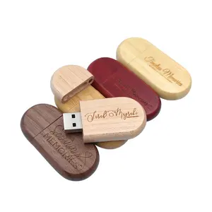 Fonte de madeira da fábrica, atacado, usb flash drive, formato oval, usb, pendrive personalizado com caixa