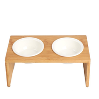 Bol de nourrissage pour chien et chat à hauteur réglable avec support en bois de bambou, bol surélevé - pour petits animaux, anti-fuite, design 2 en 1