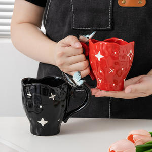 Tasses à café en céramique grande capacité, peintes à la main et façonnées à la main, pour couple - Product Image 5