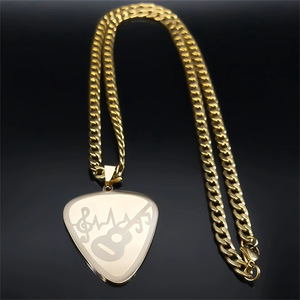 Collana Trendy a Tema Hip-Hop con Plettro per Chitarra in Acciaio Inox, Placcata in Oro 18K, Unisex, per Feste Musicali - Product Image 5
