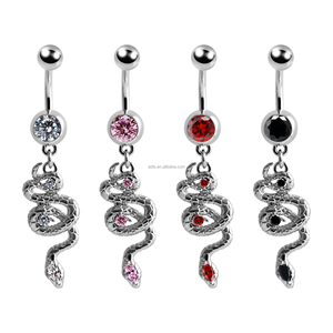 <span class=keywords><strong>Piercing</strong></span> all'<span class=keywords><strong>Ombelico</strong></span> in Acciaio Inox Placcato con Pendente a Forma di <span class=keywords><strong>Serpente</strong></span>, Barra Curva con Zirconi, Gioiello Punk per il Corpo - Product Image 4