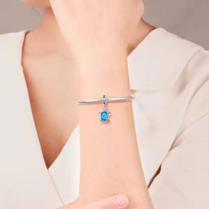 Pulsera y Colgante de Plata de Ley 925 con Dijes de Estrella y Tortuga Marina de Circonita Azul, Joyería DIY para Mujer, Regalo Cristiano - Product Image 3