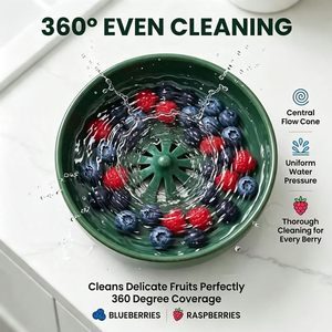 Bol de lavage en céramique pour fruits rouges avec vortex d'eau, lave-fruits auto-rotatif, nettoyeur de baies pour raisins, myrtilles, fraises - Product Image 2