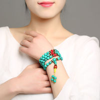 En gros, Bracelet de prière Mala 108 perles en pierre naturelle turquoise verte, Tasbih musulman islamique avec pendentif à pompon