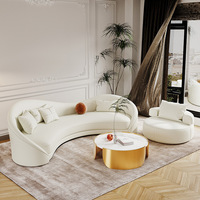 Ensemble de canapés en velours en forme d'arc, style crème, design minimaliste moderne, pour salons de beauté, magasins de vêtements, avec housse amovible et lavable