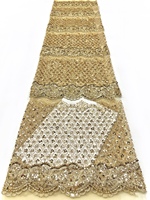Tissu de dentelle de mariée coloré avec décoration de perles et de paillettes, motif floral, style élégant et luxueux pour mariage et fête
